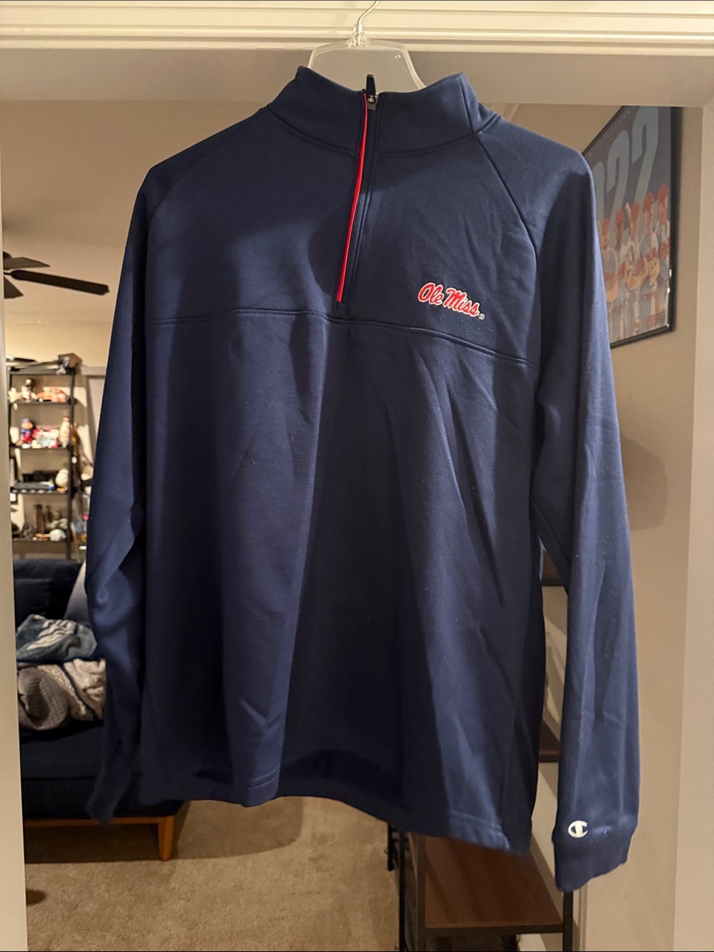 Champion Navy Quarter-Zip Pullover with Red Accents